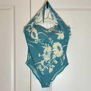 I.f. Blue Floral Halter One Piece Swimsuit 16